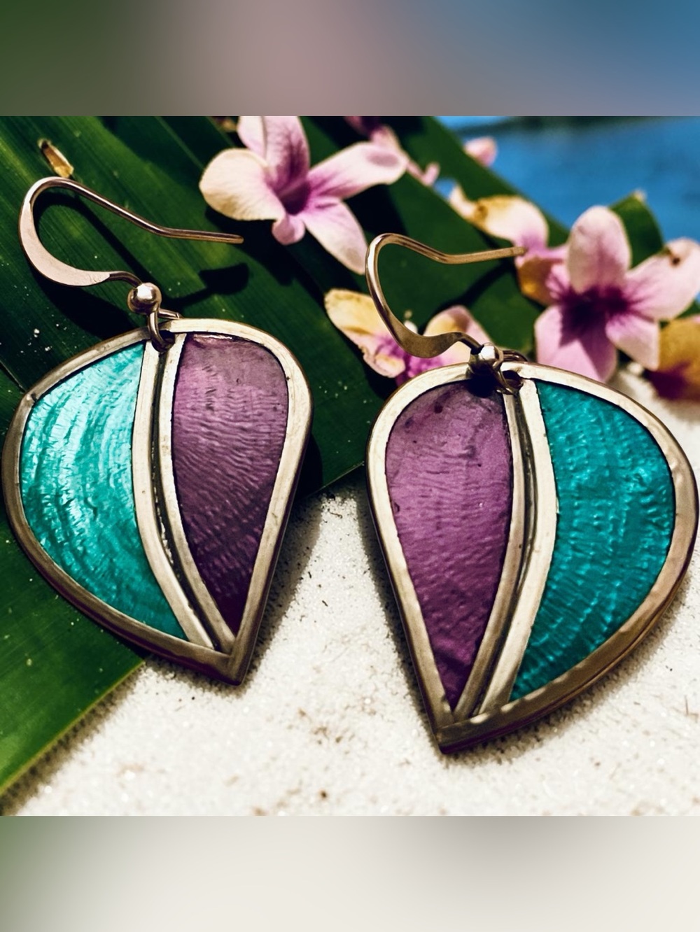 Capiz Shell Earrings by Culture Mix - Blue & Purple Leaf